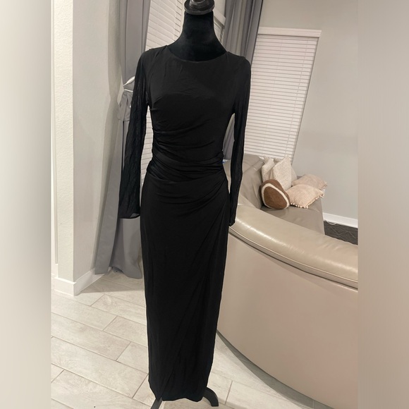 Talbot Runhof jersey rusched long sleeves cocktail maxi dress US 6